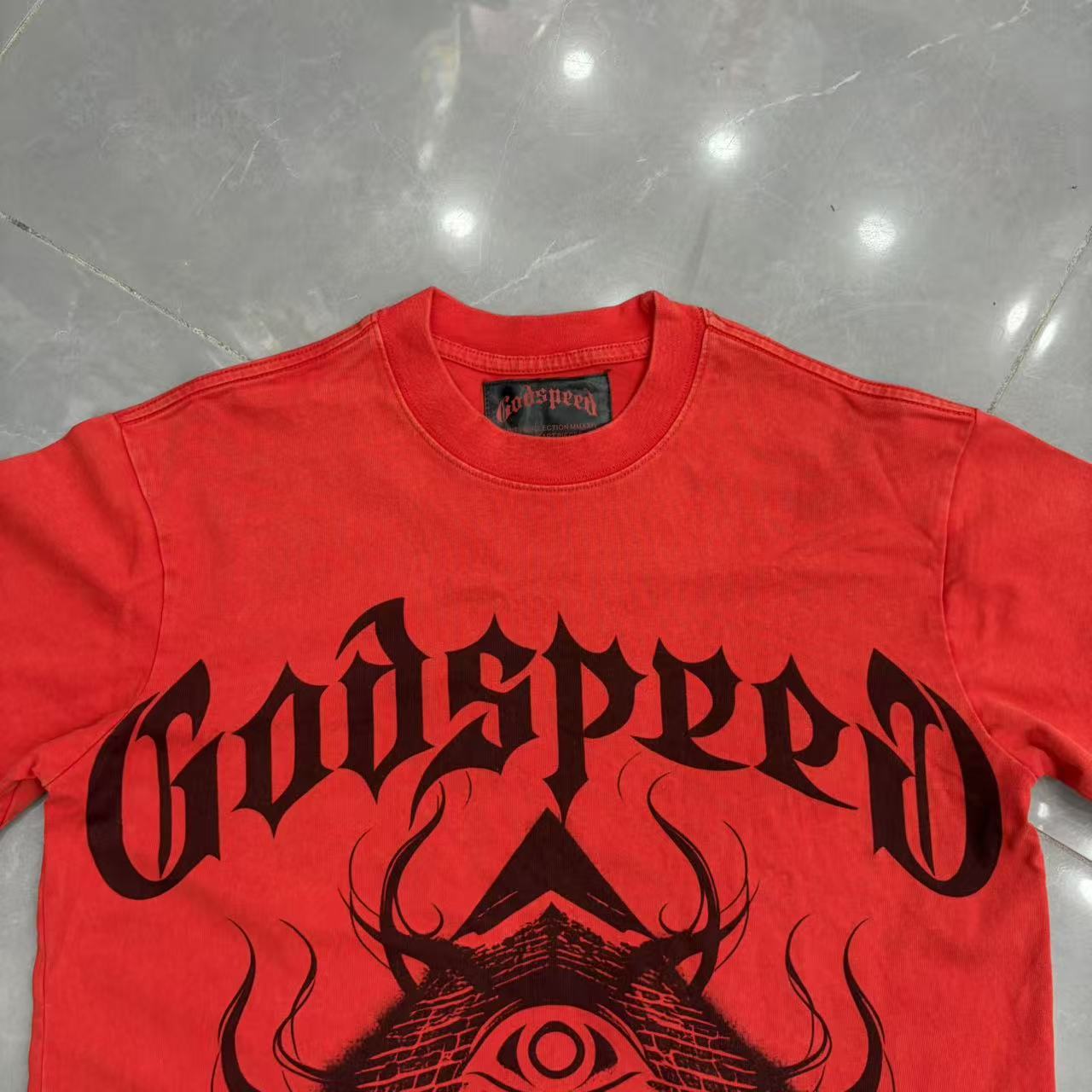 GODSPEED 1:1 Washed Red Black Touch Streetwear Tee (G213 P51