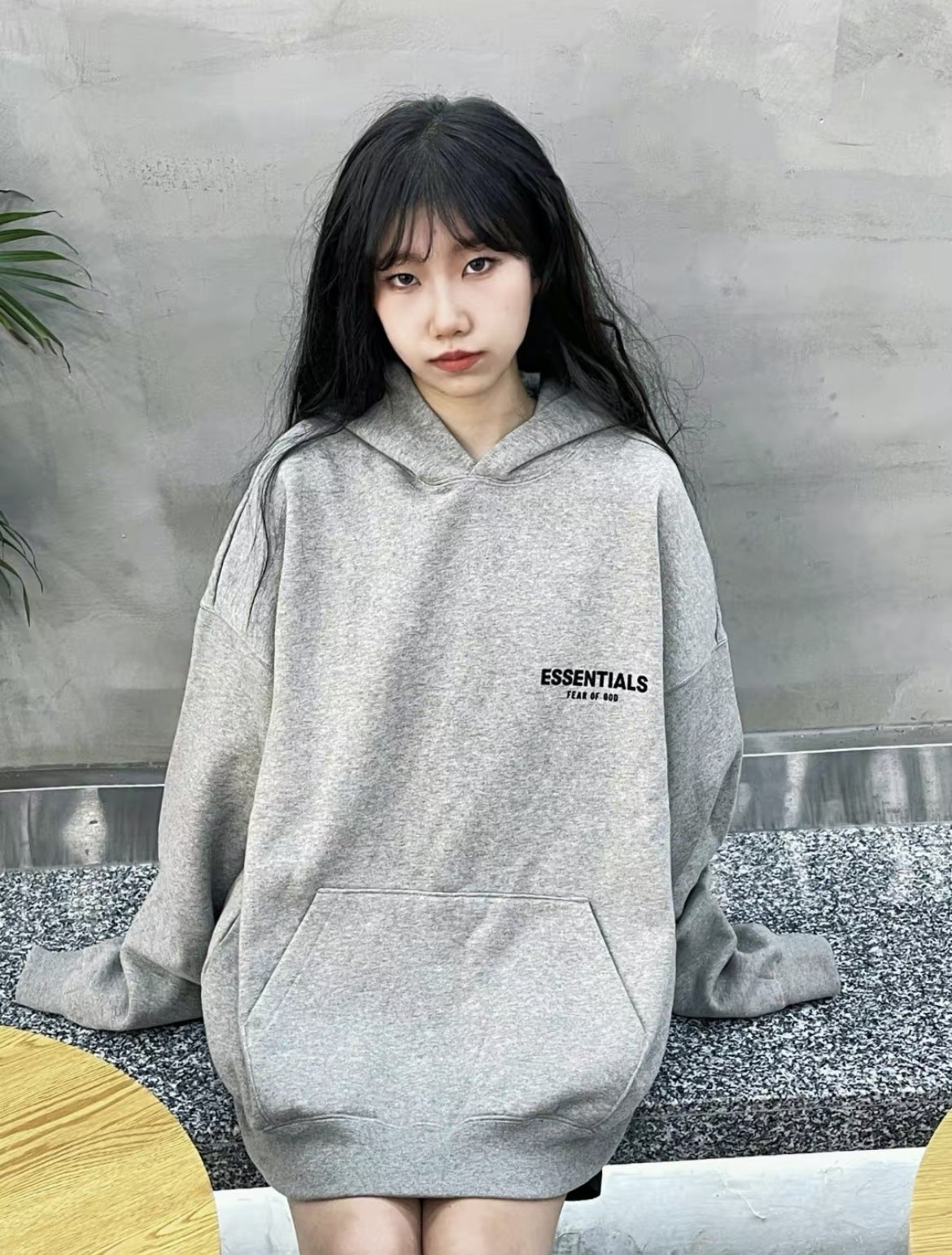 ESSENTIALS Vintage Grey Oversized Hoodie