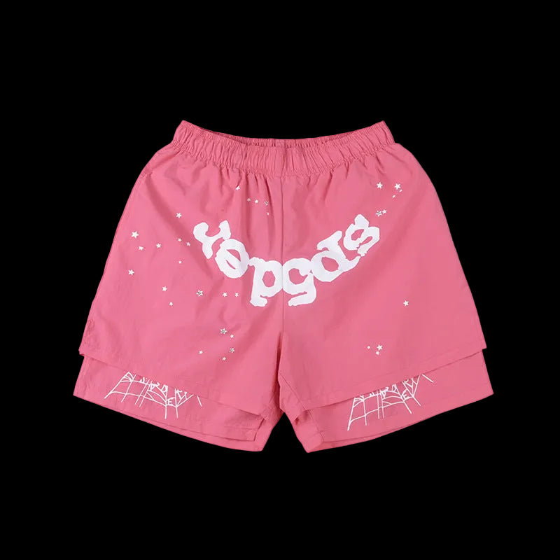 Sp5der Cotton Candy Web Shorts – Light Pink