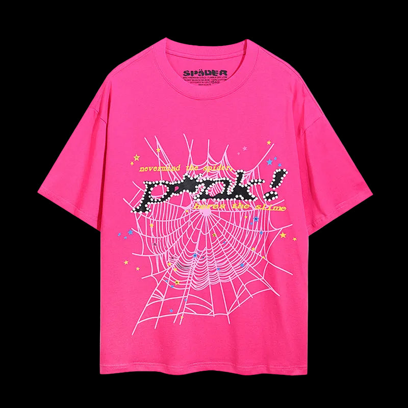 Sp5der Pink Web Oversized Tee – Pink