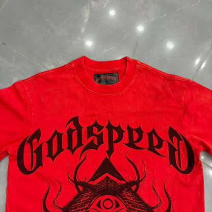 GODSPEED 1:1 Washed Red Black Touch Streetwear Tee (G213 P51