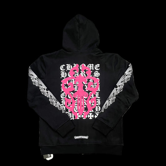 Chrome Hearts Black Pink Touch Street Cross Hoodie