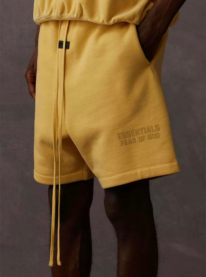 ESSENTIALS Light Yellow Flocked Logo Shorts