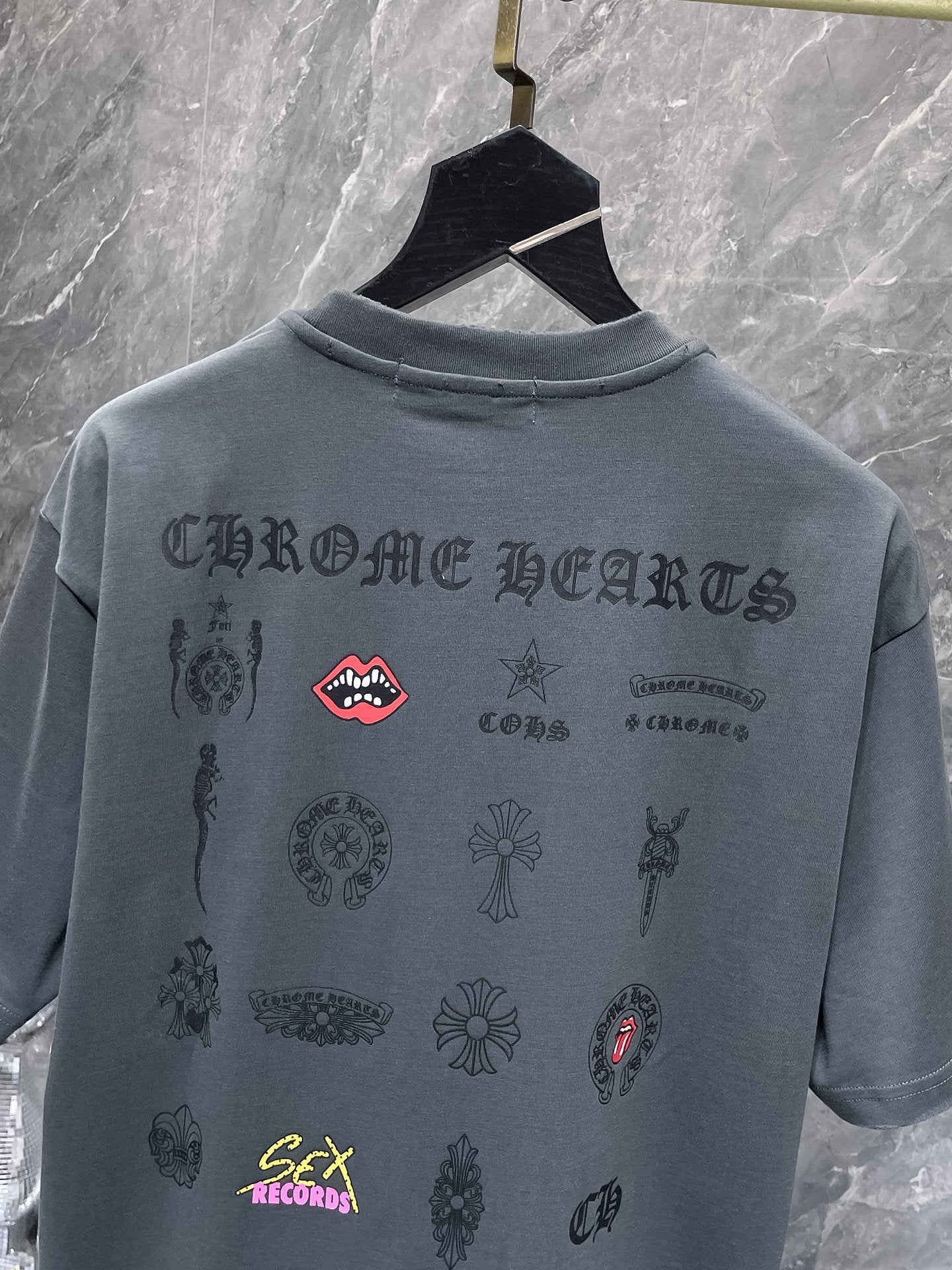 Chrome Hearts Ash Grey Distressed Streetwear Tee