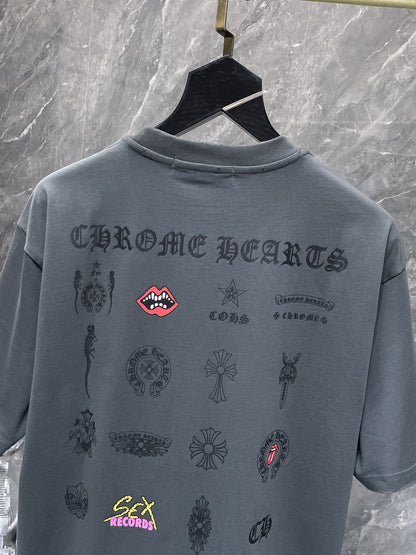 Chrome Hearts Ash Grey Distressed Streetwear Tee