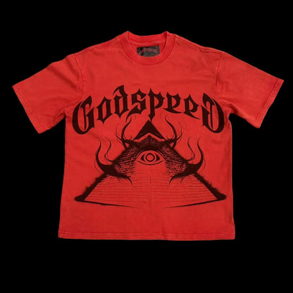 GODSPEED 1:1 Washed Red Black Touch Streetwear Tee (G213 P51