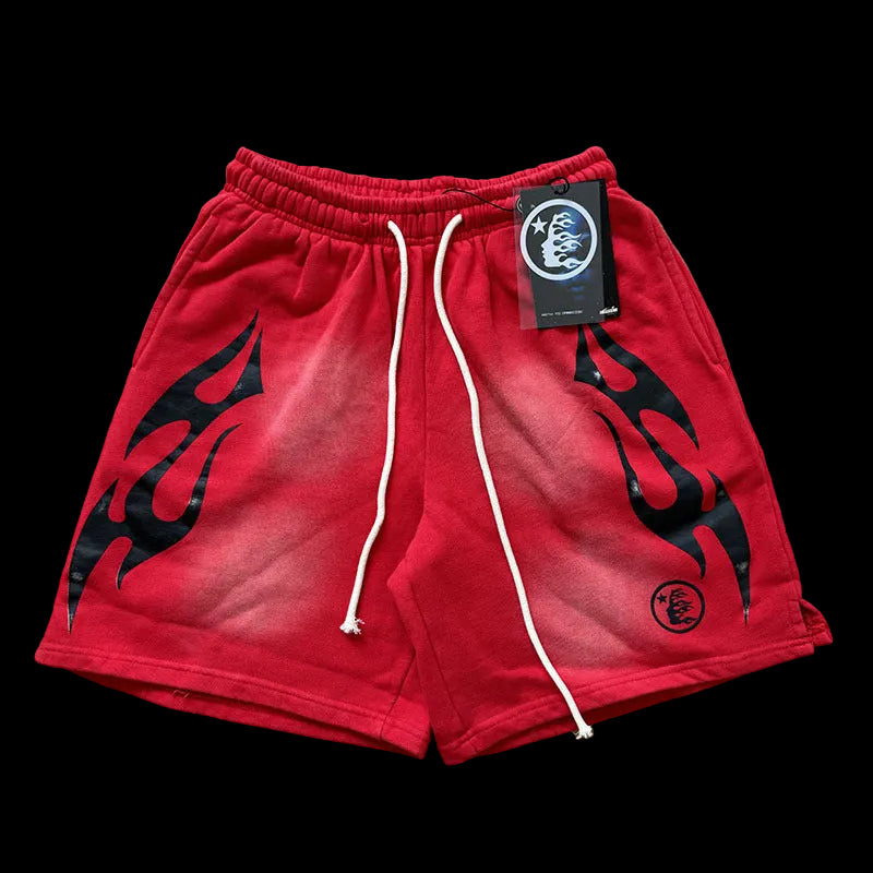 Hellstar Red & Black Accent Streetwear Shorts – Ready Stock Edition