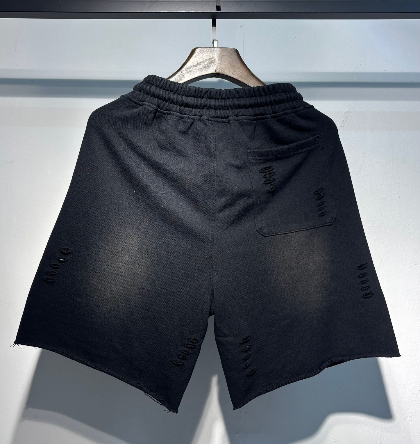 AMIRI Distressed Shadow Terry Shorts — Black Edition