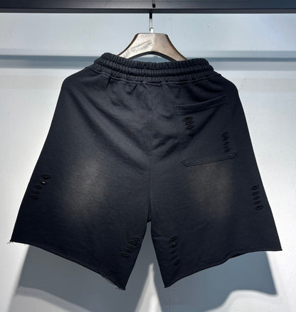 AMIRI Distressed Shadow Terry Shorts — Black Edition