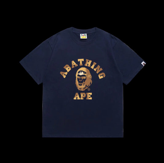 BAPE Dark Blue Gold Touch Streetwear Graphic Tee
