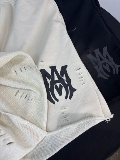 AMIRI Distressed Cloud Terry Shorts — White Edition