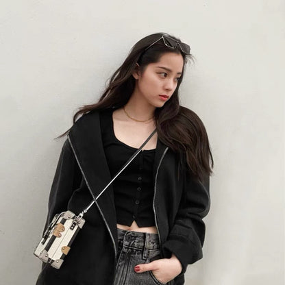 ESSENTIALS Black Zip-Up Hoodie