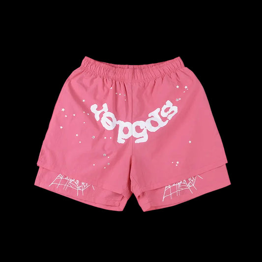 Sp5der Cotton Candy Web Shorts – Light Pink