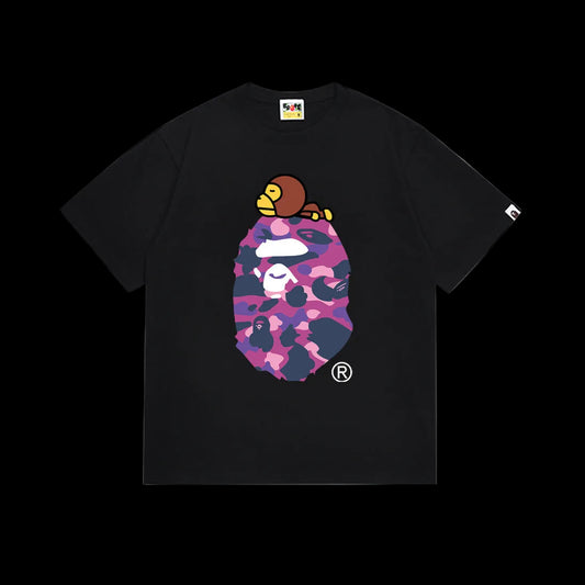 BAPE Black Neon Pink Purple Touch Streetwear Tee