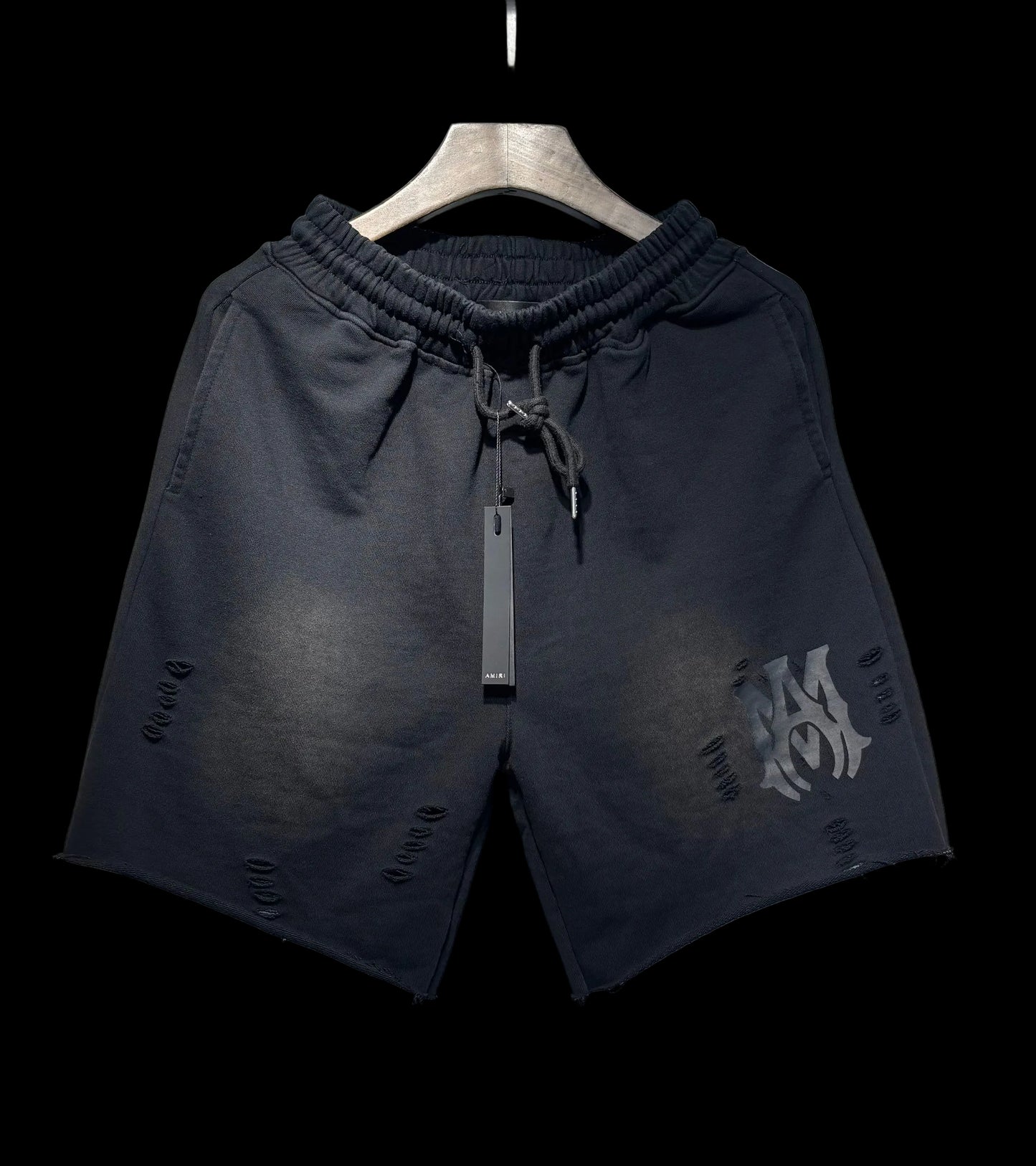 AMIRI Distressed Shadow Terry Shorts — Black Edition