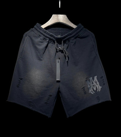 AMIRI Distressed Shadow Terry Shorts — Black Edition