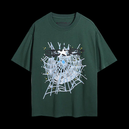 Sp5der Olive Web Oversized Tee – Olive Green